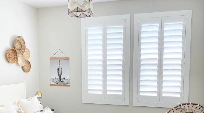 Long windows with plantation shutters